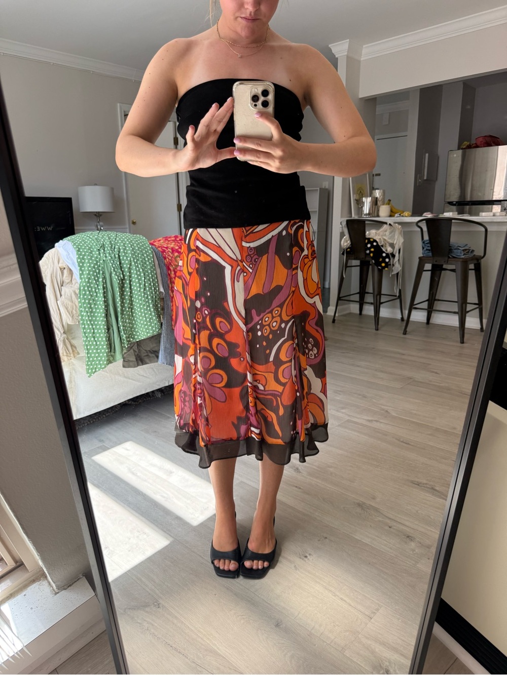Vintage Pink and Orange Patterned Midi Skirt